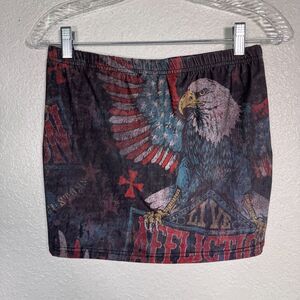 Affliction Y2K Skirt Womens Small Micro Mini Eagle Biker Moto Live Fast Graphic